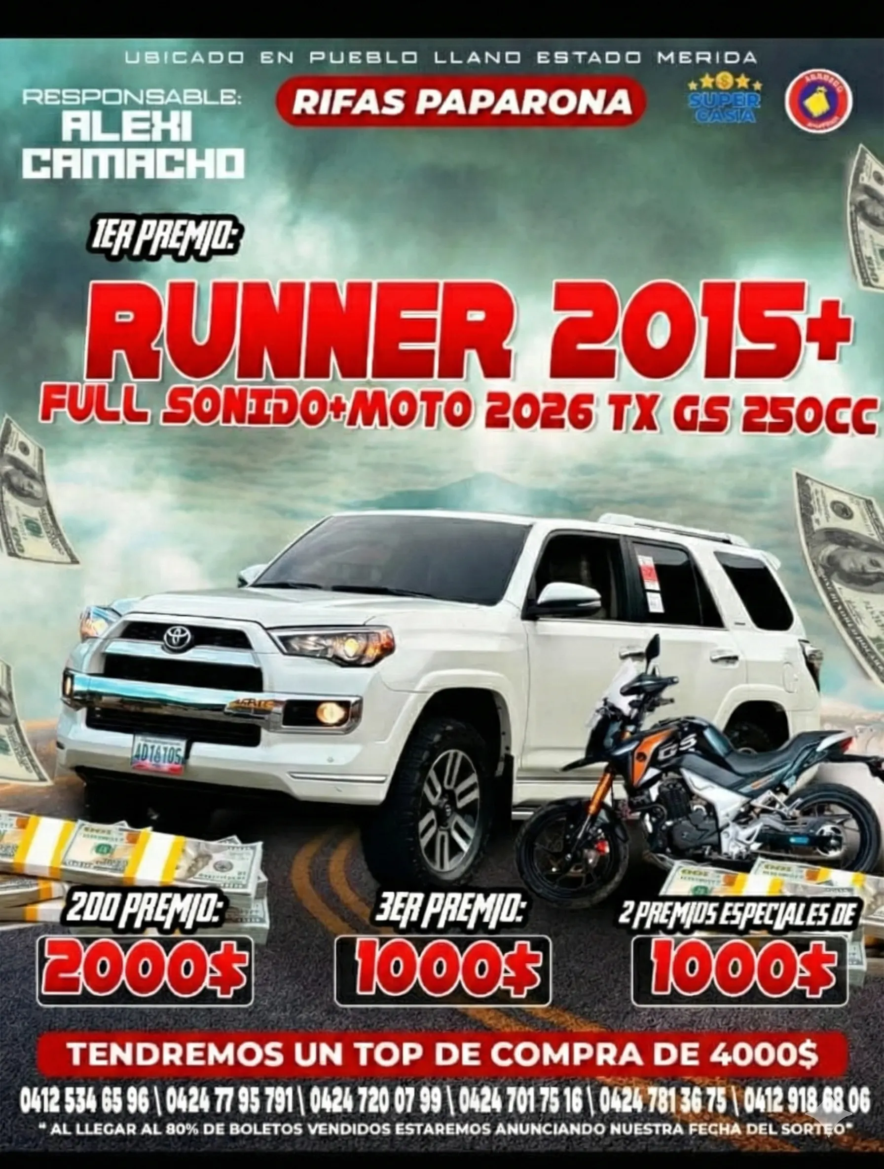 Runner 2015 + Full sonido + moto 2026 TX GS 250cc
